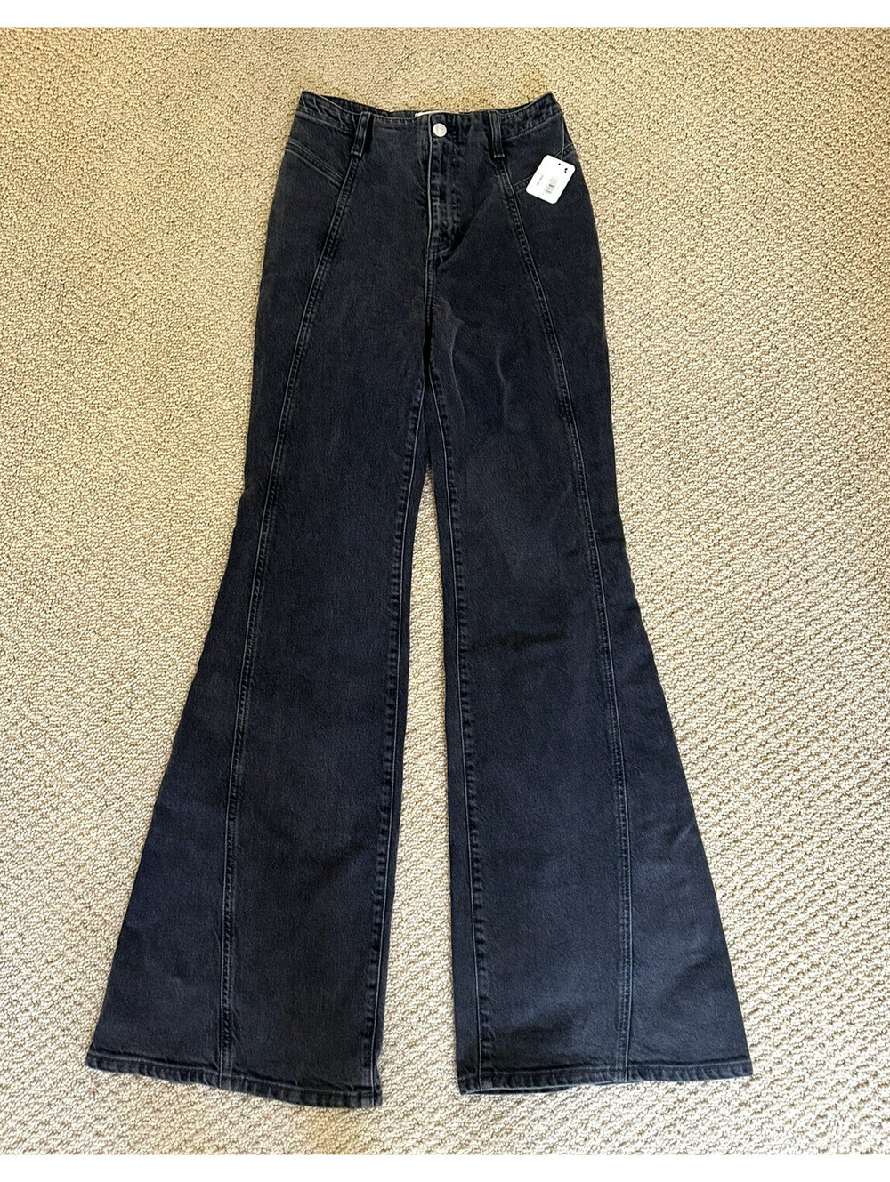 NWT Free People We The Free Flare Jeans 27 Black Super High Rise Denim Boho
